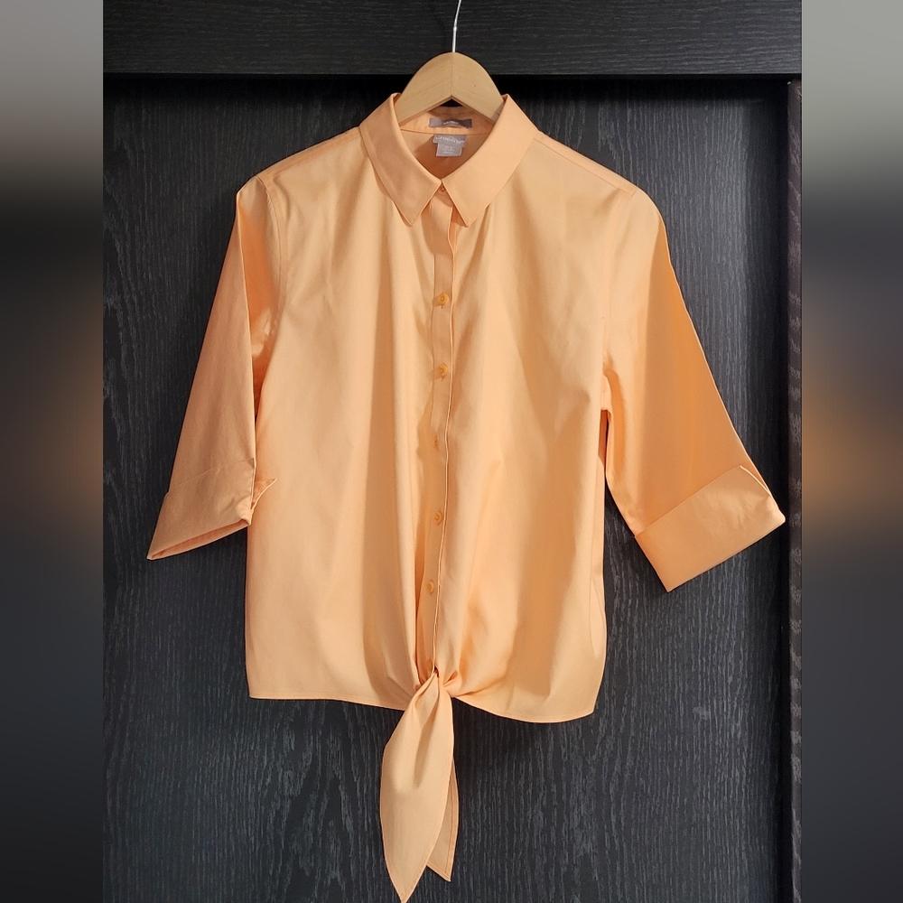 Chico's No Iron Peach Button-Up Tie-Front B|ouse